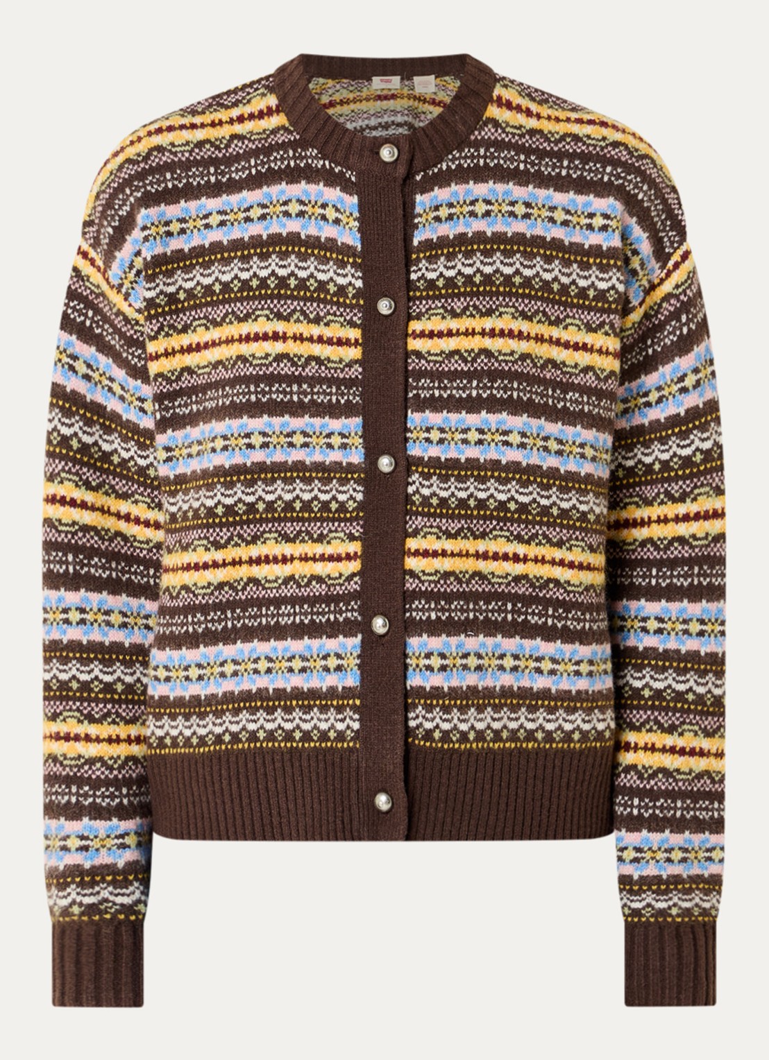 Levi's Charlotte fijngebreid vest in wolblend met ingebreid patroon - voorkant 3 bruin