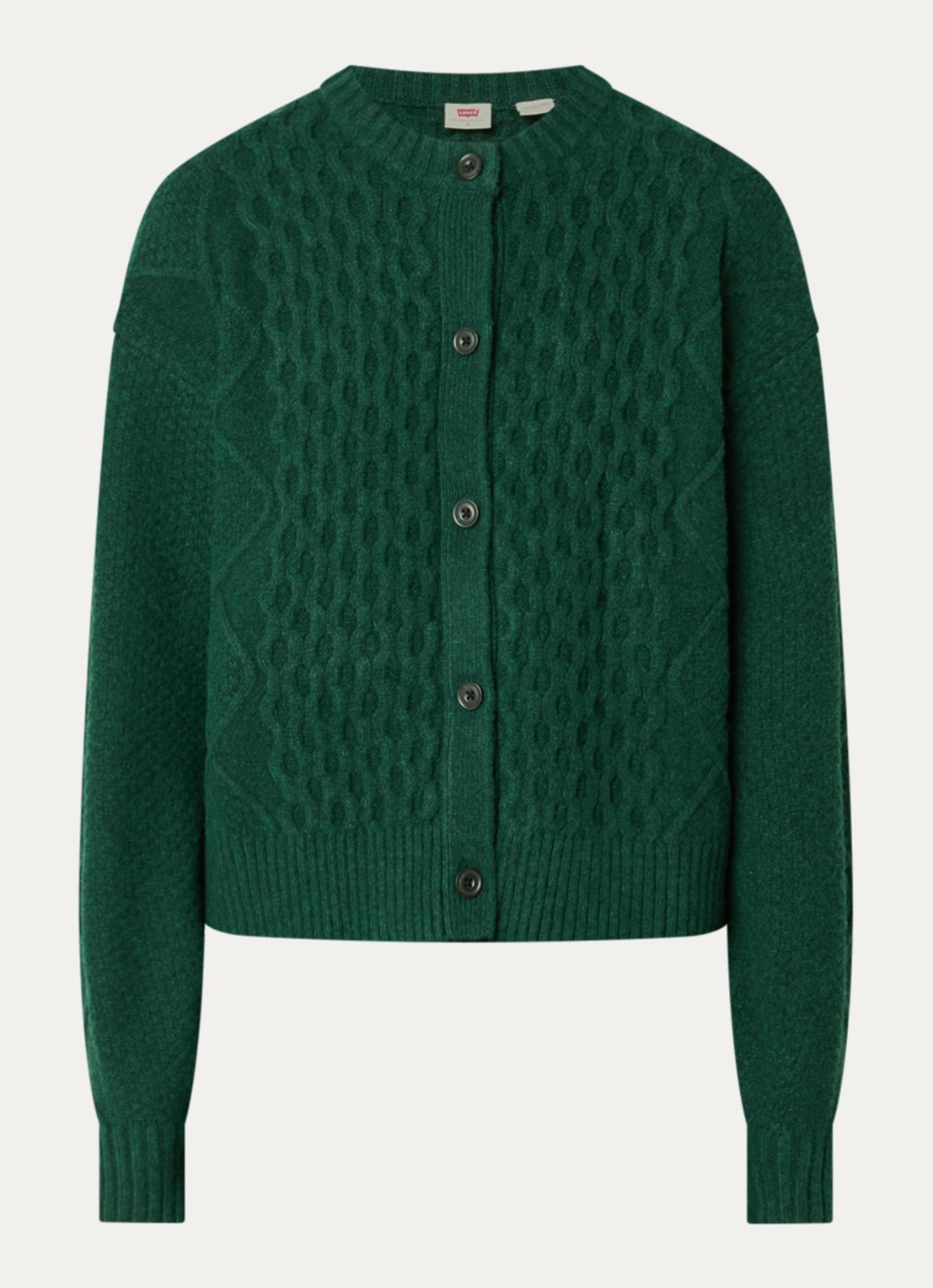Levi's Charlotte fijngebreid vest in wolblend - voorkant 2 donkergroen