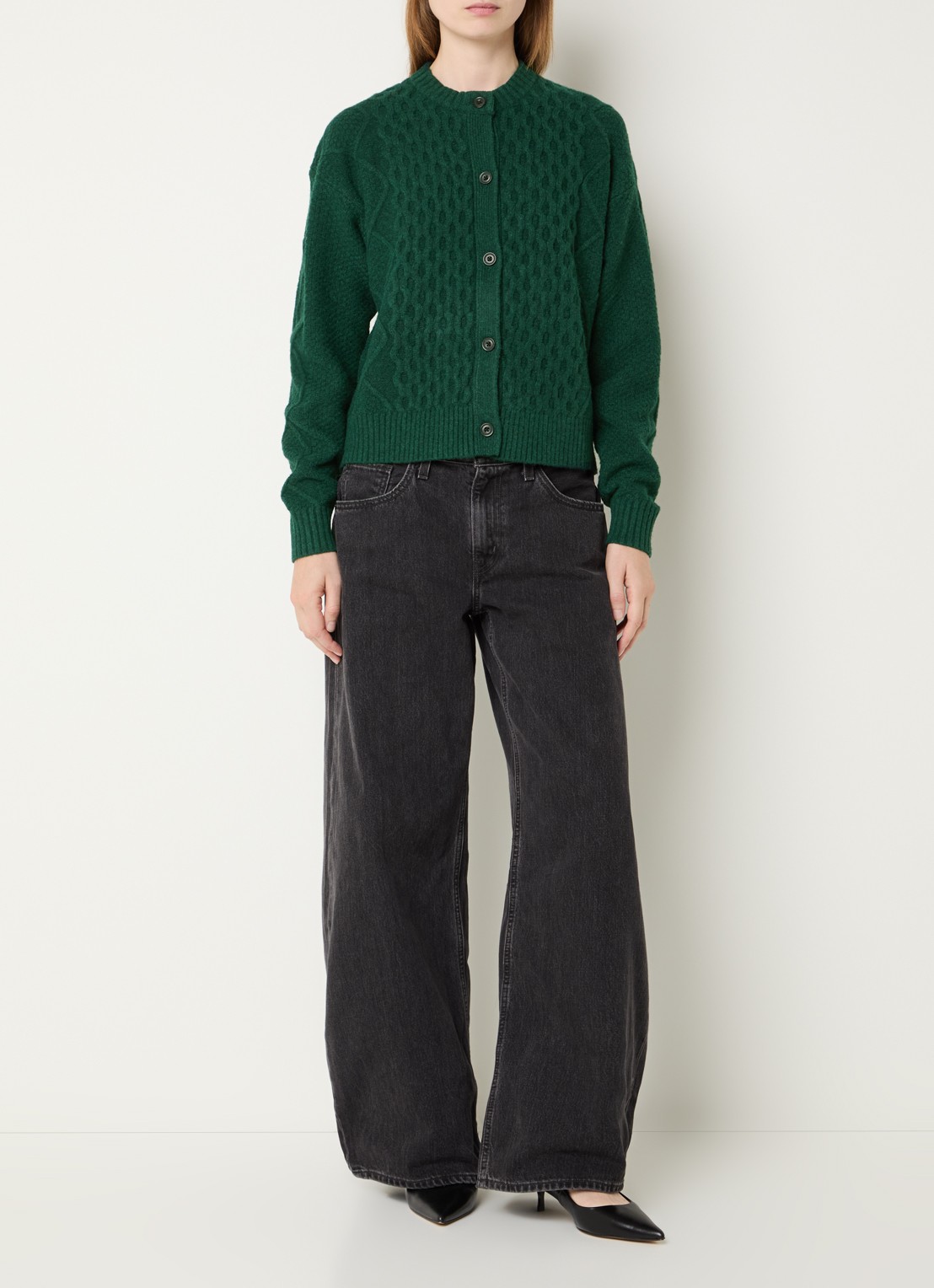 Levi's Charlotte fijngebreid vest in wolblend - voorkant 3 donkergroen