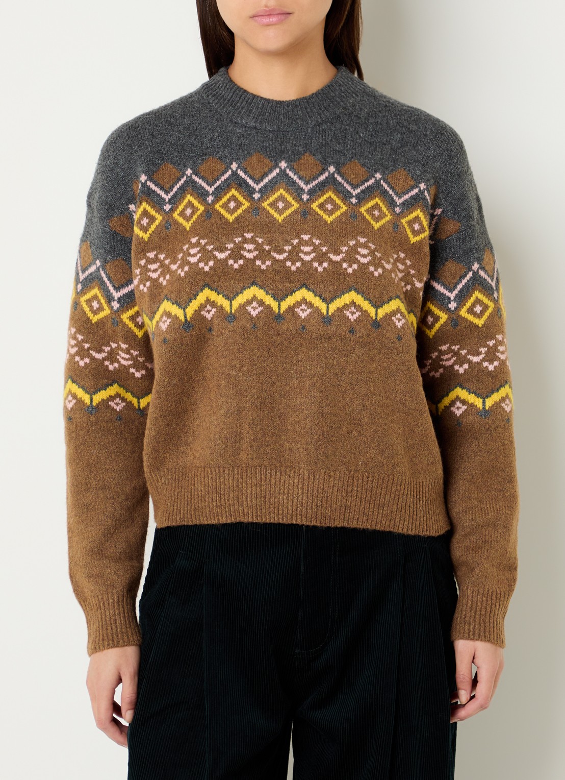Levi's Charlotte fijngebreide trui in wolblend met ingebreid patroon - detail 3 camel