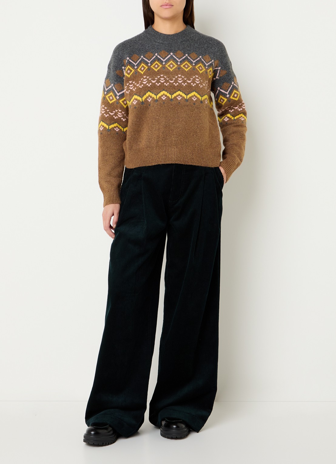 Levi's Charlotte fijngebreide trui in wolblend met ingebreid patroon - voorkant 2 camel