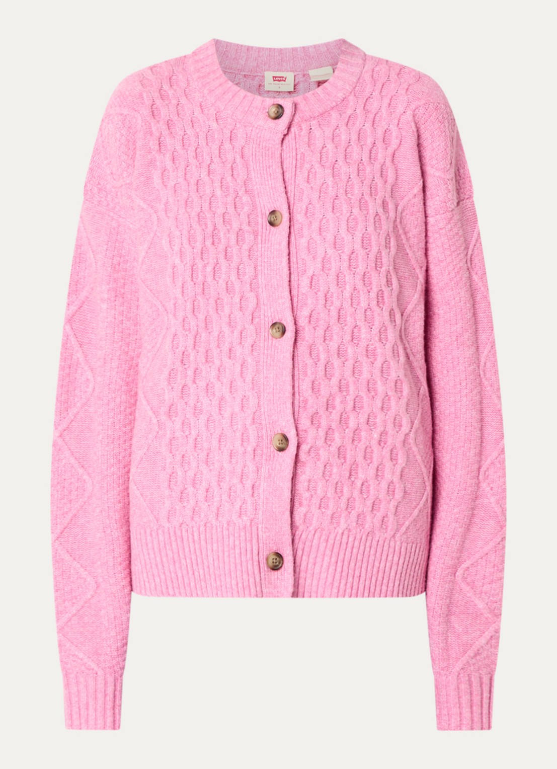 Levi's Charlotte grofgebreid vest in wolblend - voorkant roze
