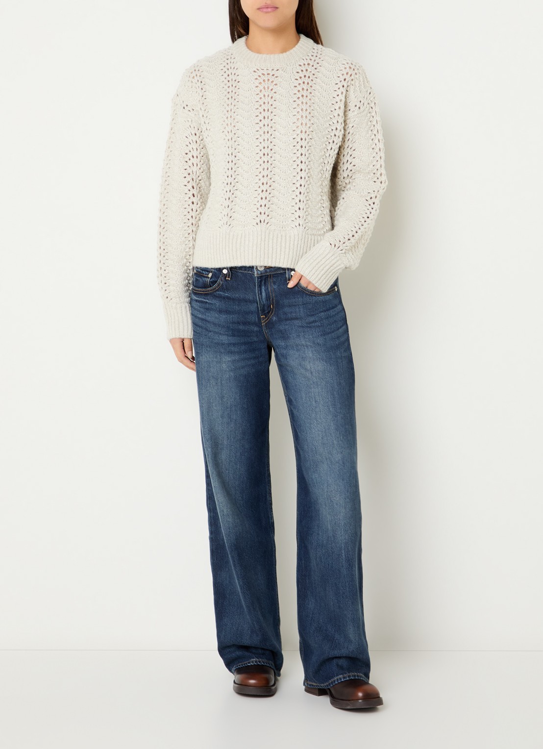 Levi's Charlotte grofgebreide trui in wolblend met lurex - voorkant 4 ivoor