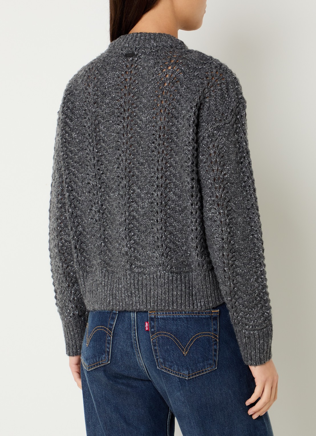 Levi's Charlotte grofgebreide trui in wolblend met lurex - achterkant 4 donkergrijs