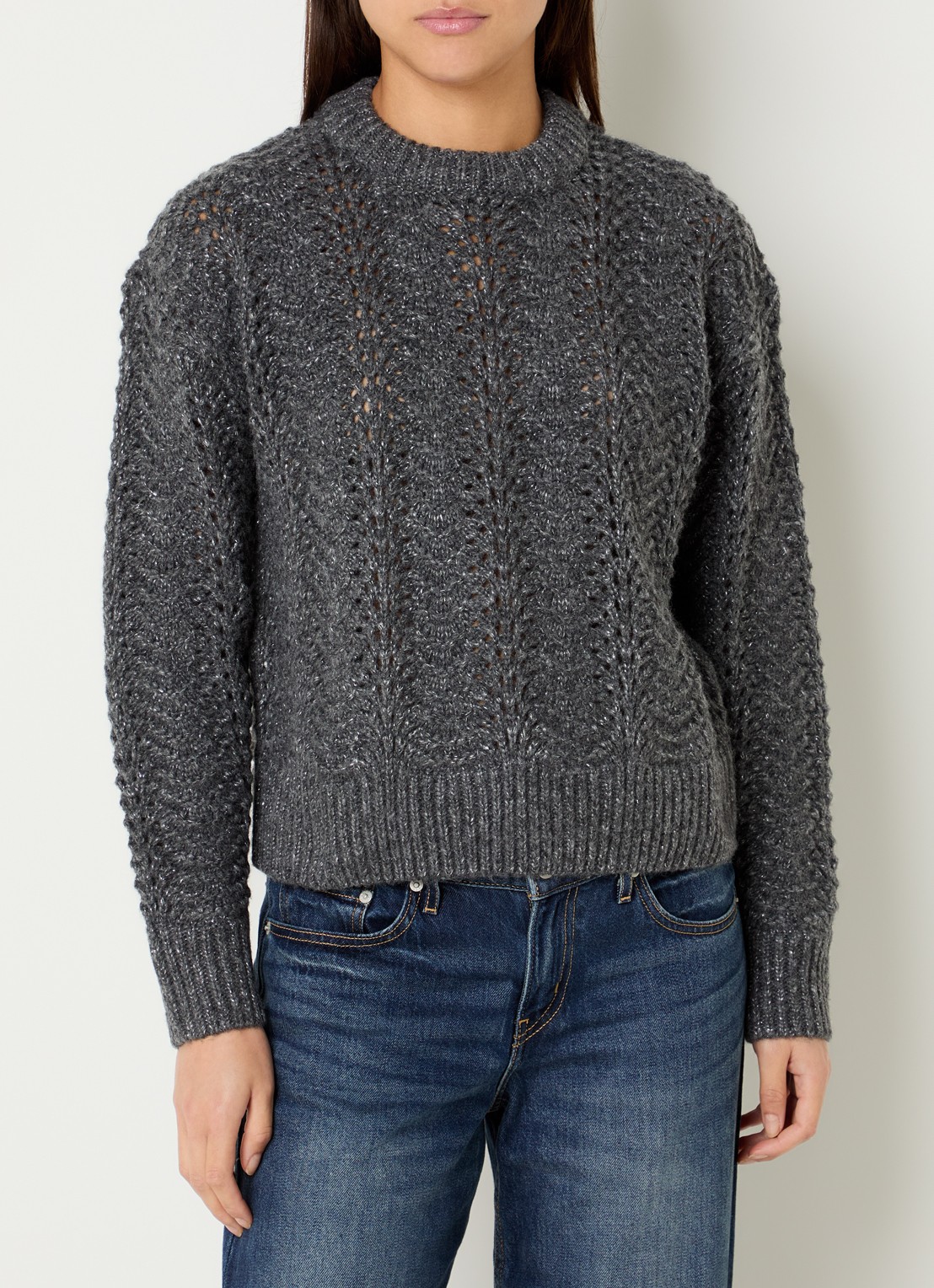 Levi's Charlotte grofgebreide trui in wolblend met lurex - detail 3 donkergrijs