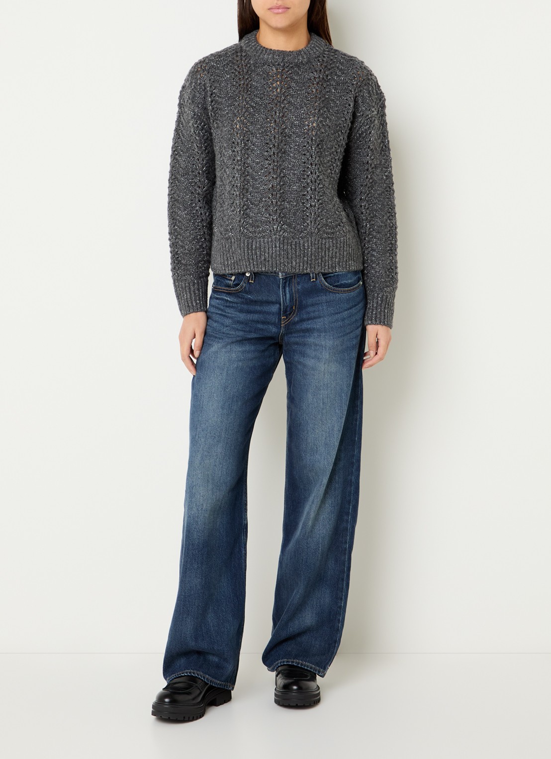 Levi's Charlotte grofgebreide trui in wolblend met lurex - voorkant 2 donkergrijs
