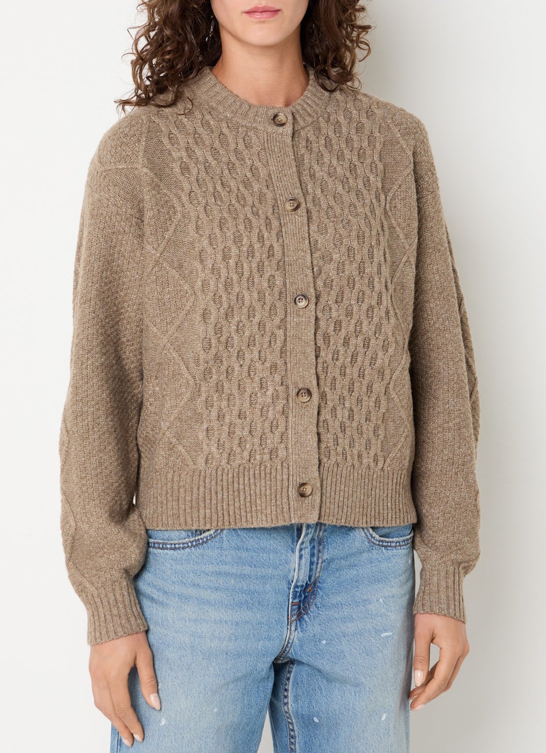 Levi's Charlotte kabelgebreid vest in wolblend - detail beige