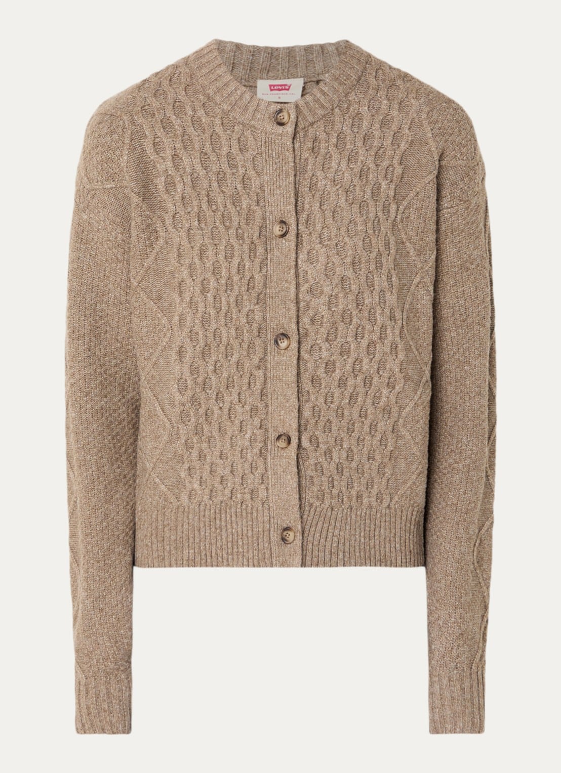 Levi's Charlotte kabelgebreid vest in wolblend - voorkant 2 beige