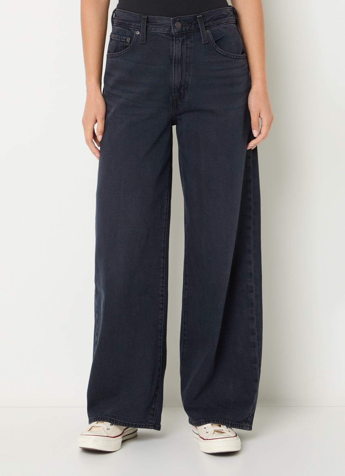 Levi's Cinch high waist wide leg jeans met donkere wassing - detail 4 indigo