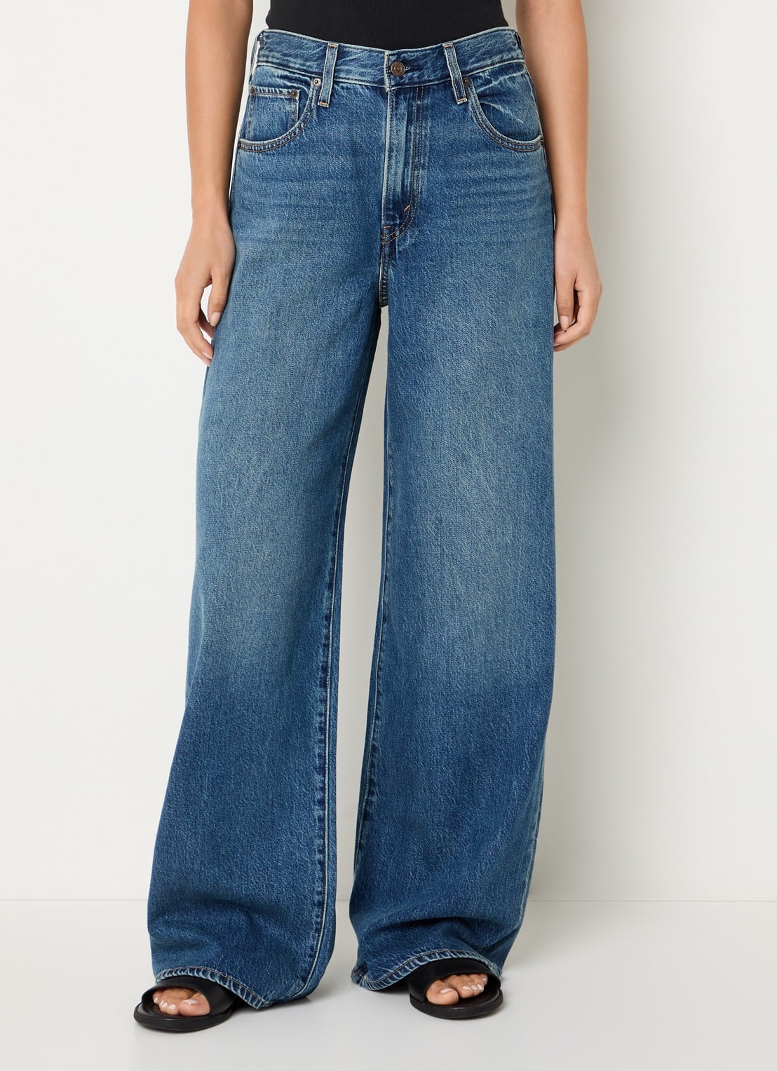 Levi's Cinch high waist wide leg jeans met donkere wassing - detail 2 indigo