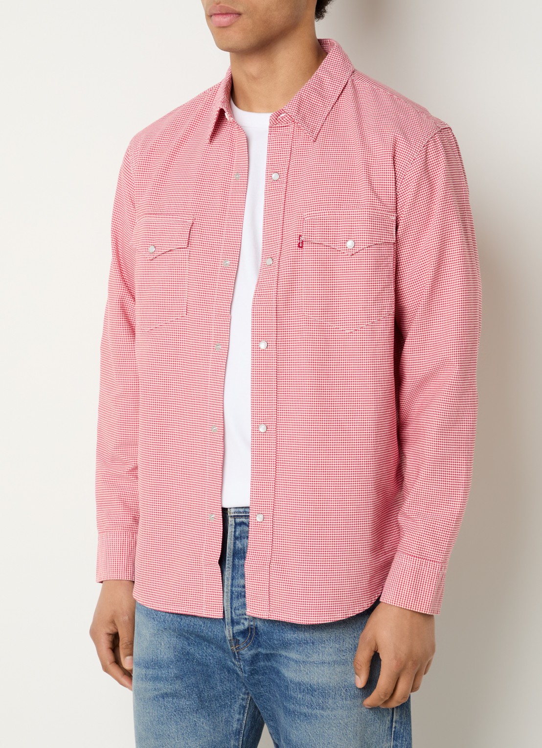 Levi's Comfort fit overshirt met pied-de-poule dessin - detail 4 steenrood