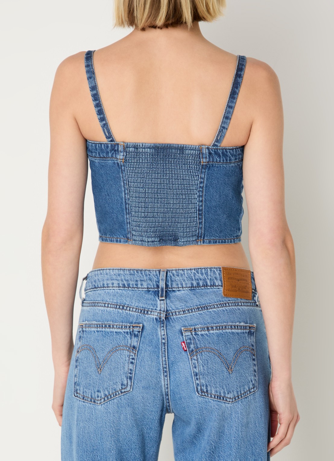 Levi's Crop top van denim met borstzakken - achterkant 3 indigo