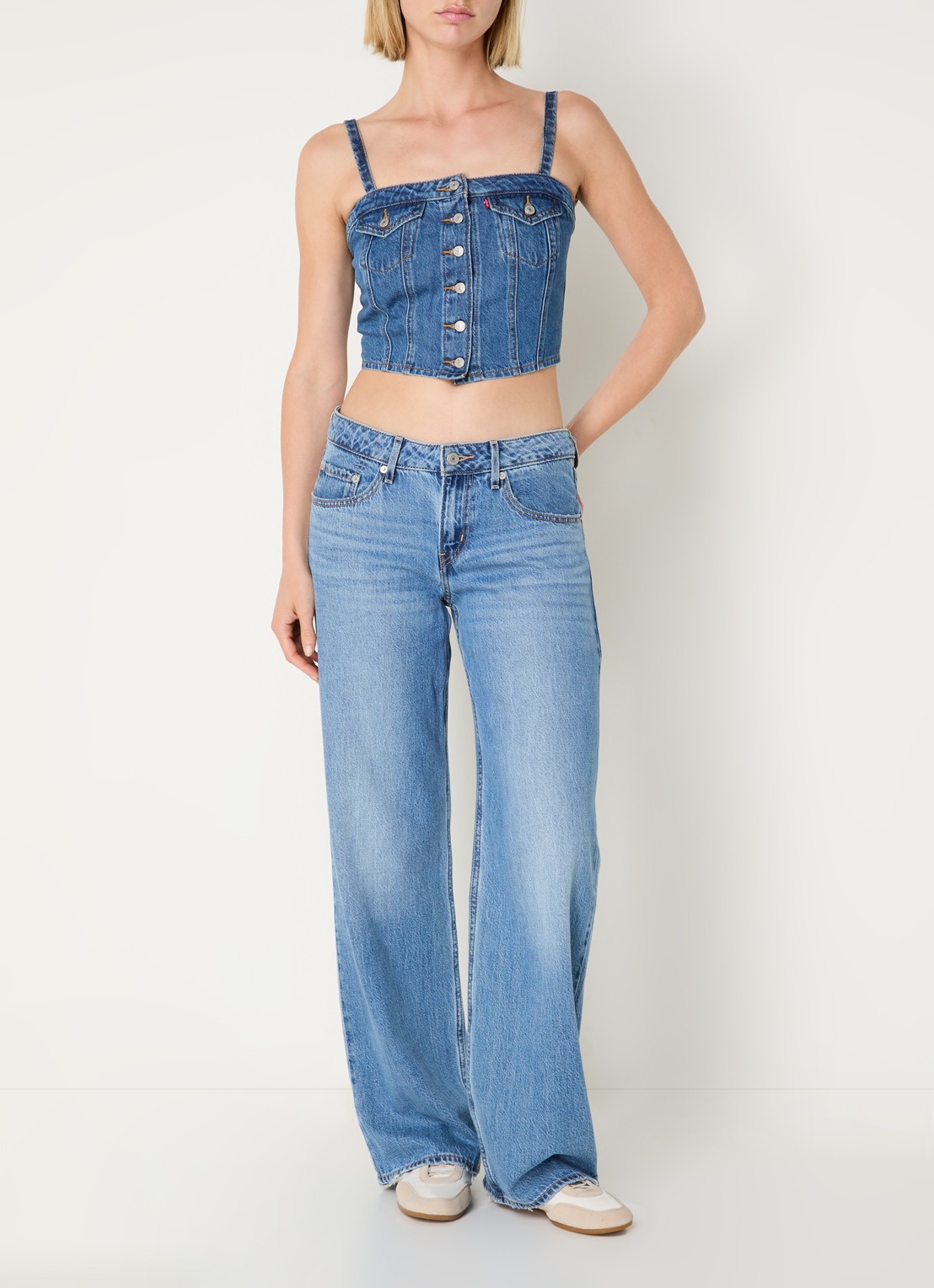 Levi's Crop top van denim met borstzakken - voorkant 2 indigo