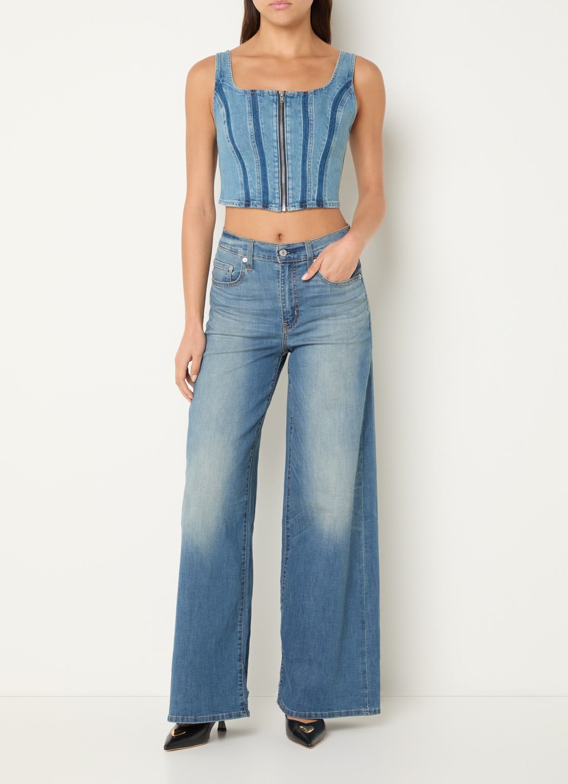 Levi's Crop top van denim - voorkant 2 indigo