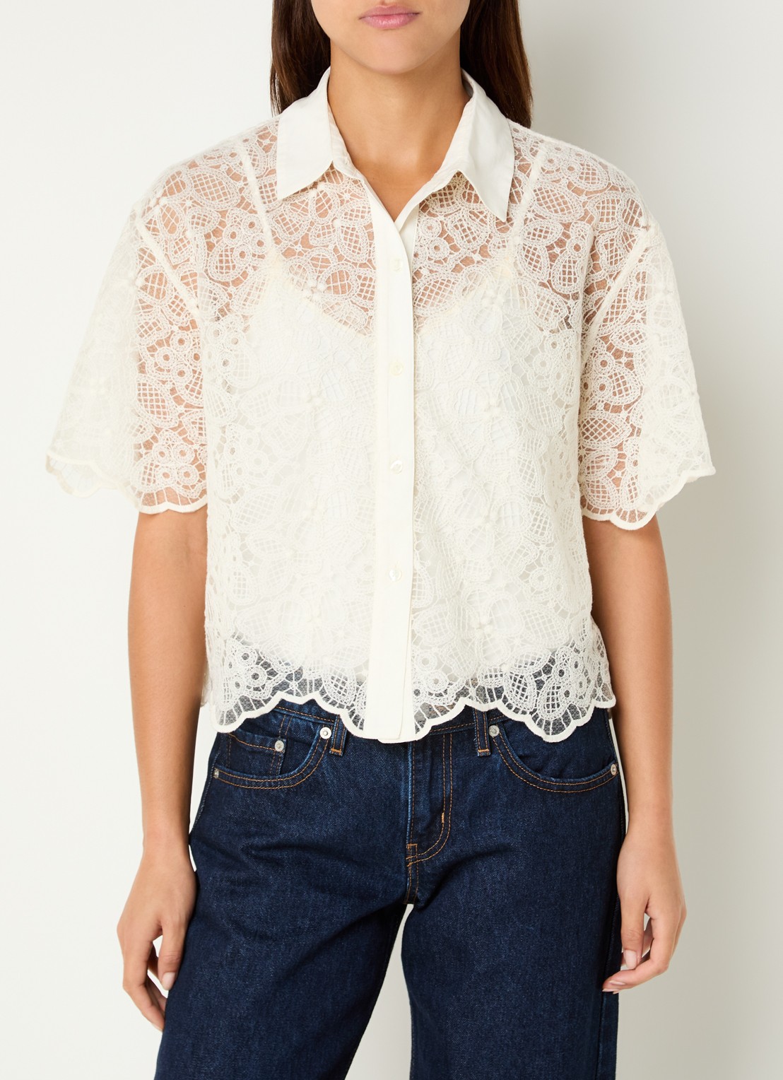 Levi's Cropped blouse van kant - detail gebroken wit