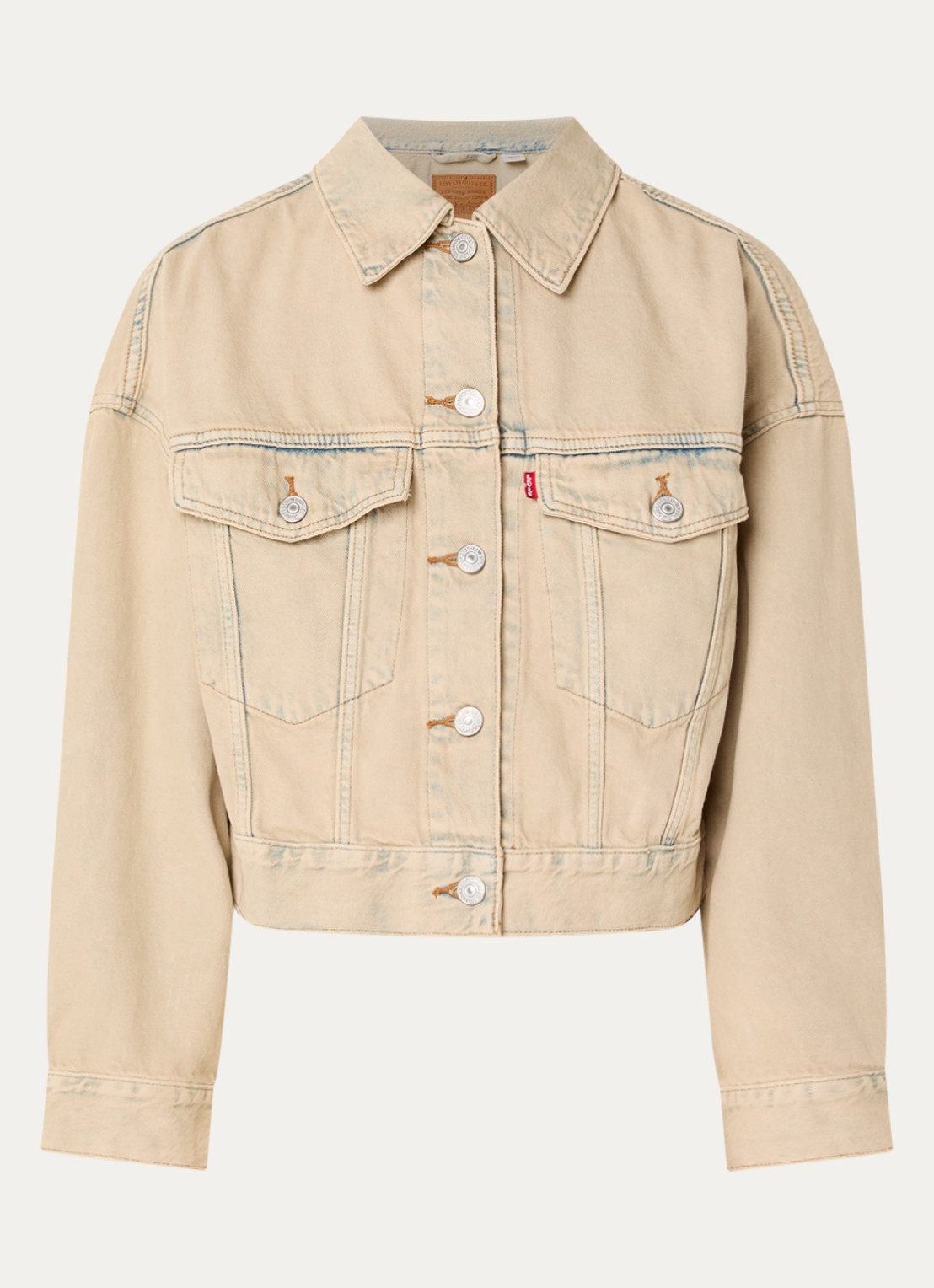 Levi's Cropped jack met verwassen afwerking - voorkant beige