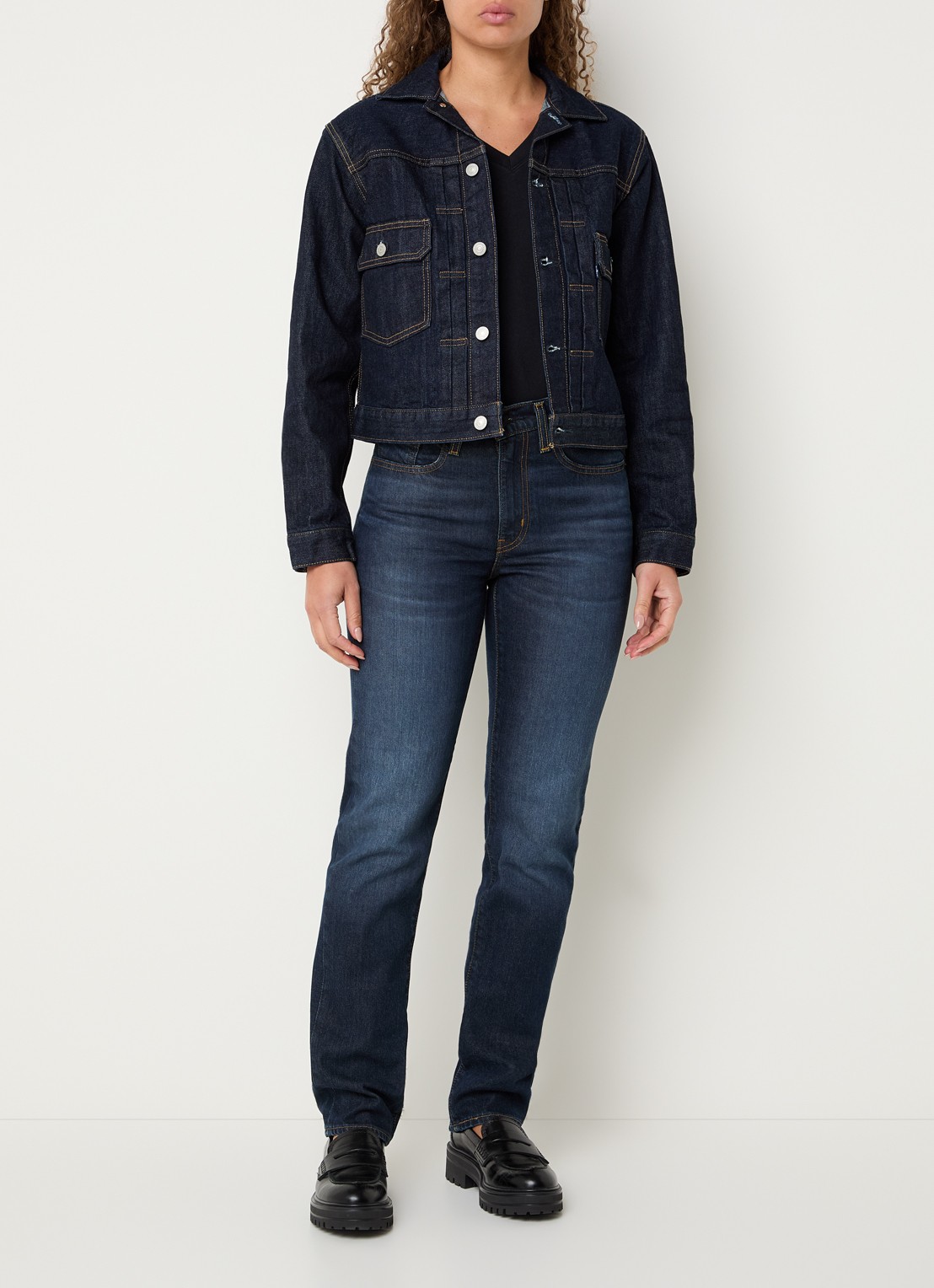 Levi's Cropped spijkerjas met opgestikte zakken - voorkant 2 donkerblauw