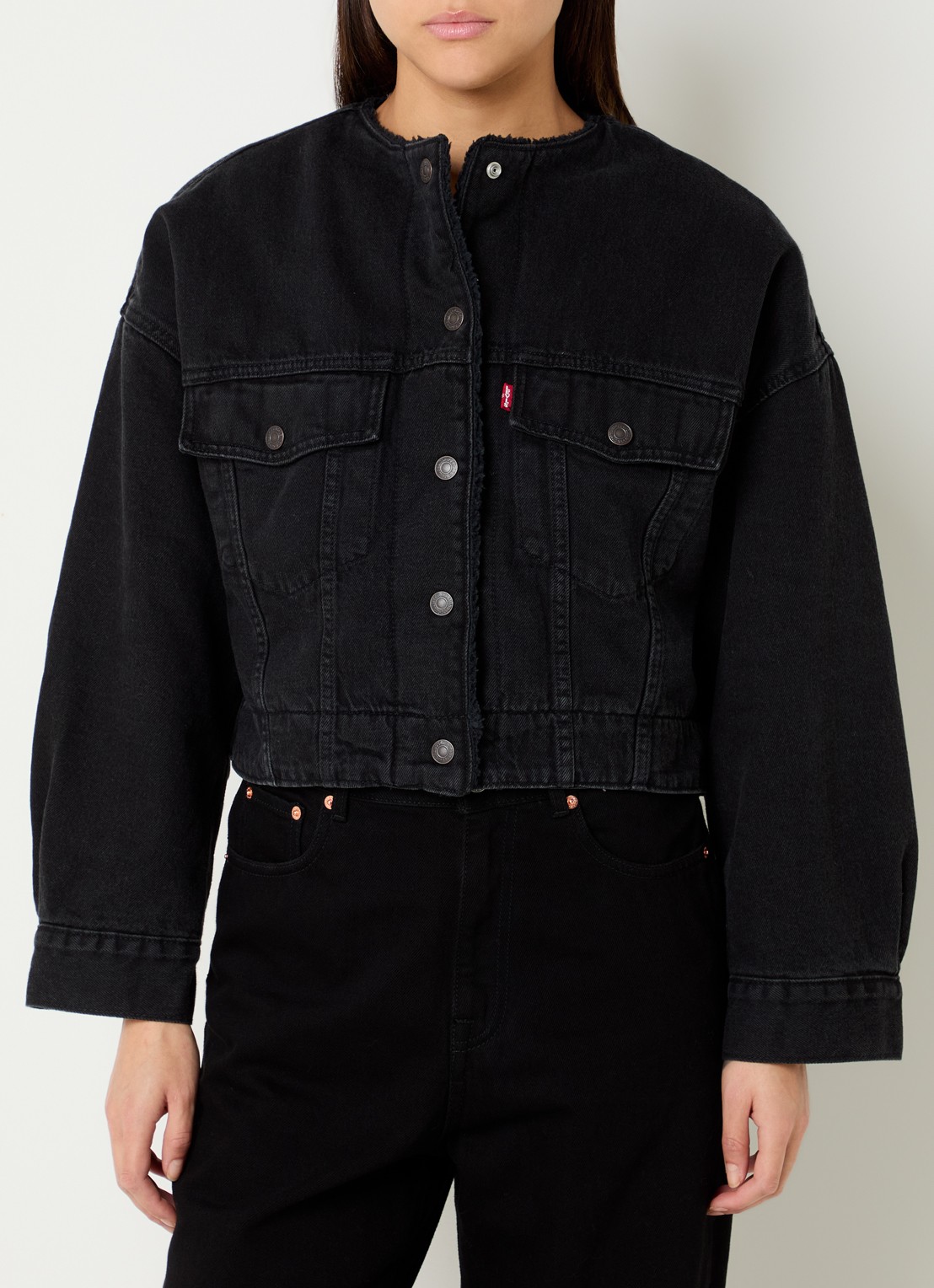 Levi's Cropped spijkerjas met teddy voering - detail 3 zwart