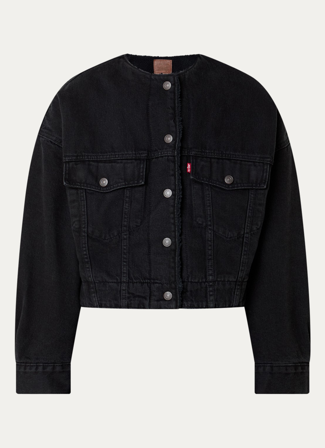 Levi's Cropped spijkerjas met teddy voering - voorkant zwart