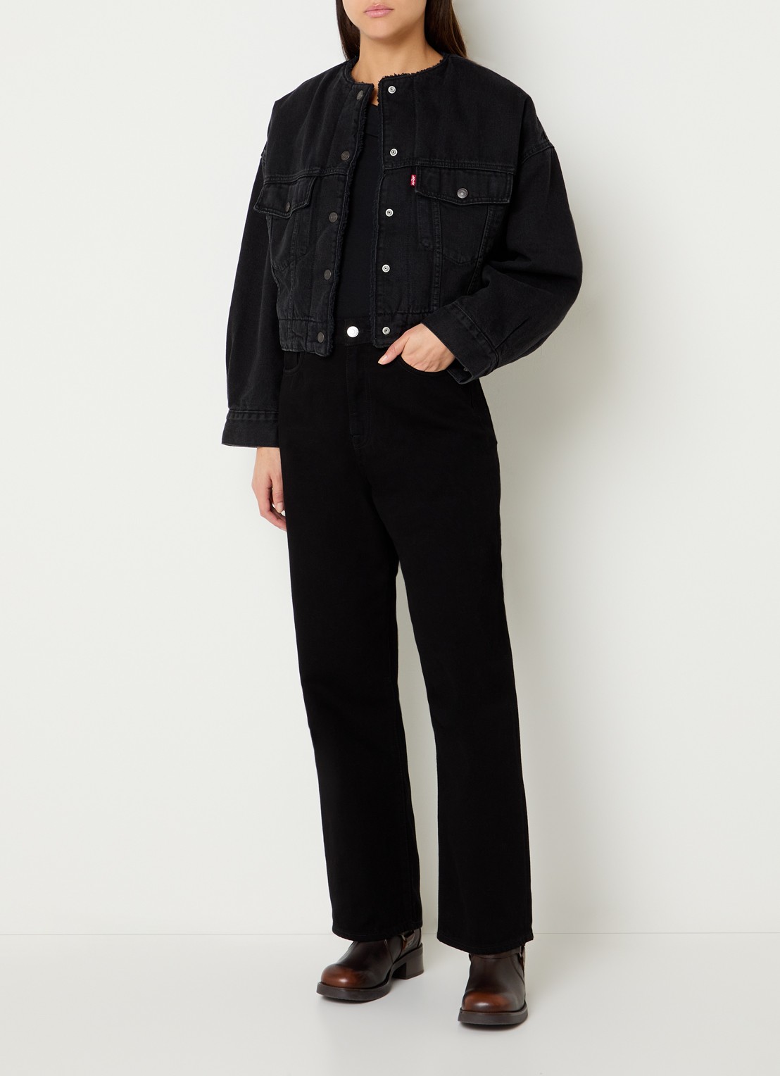 Levi's Cropped spijkerjas met teddy voering - voorkant 2 zwart