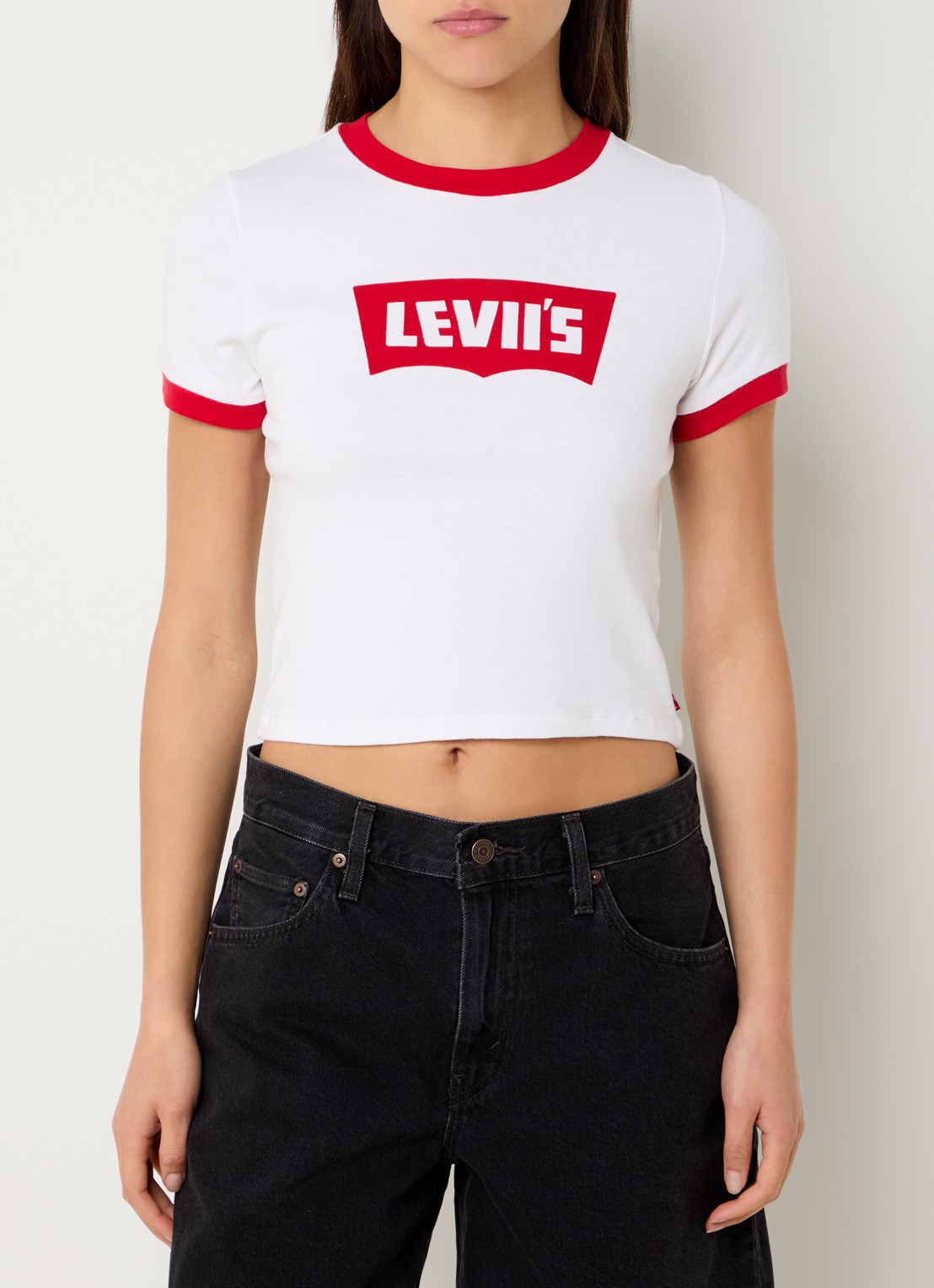 Levi's Cropped T-shirt met logoprint - detail wit