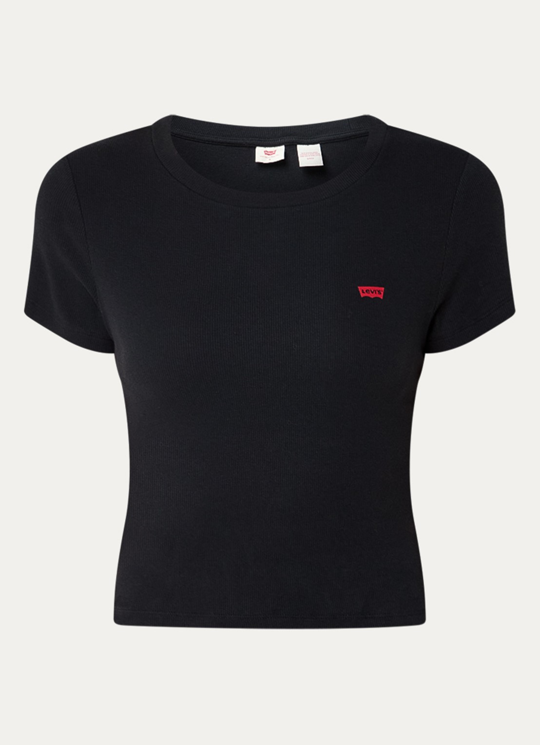 Levi's Cropped T-shirt met ribstructuur en logo - voorkant 2 zwart