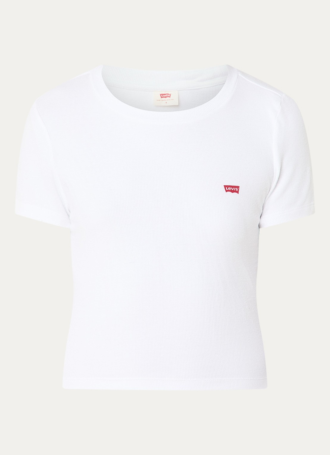 Levi's Cropped T-shirt met ribstructuur - voorkant wit