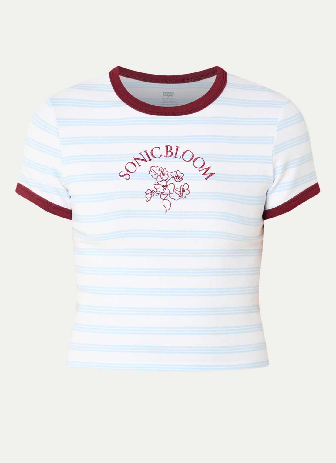 Levi's Cropped T-shirt met streepprint en borduring - voorkant 2 lichtblauw