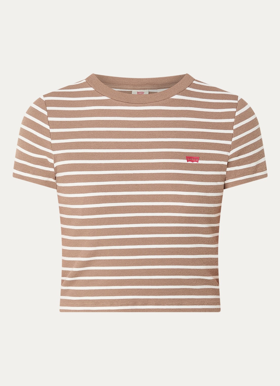 Levi's Cropped T-shirt met streepprint - voorkant lichtbruin