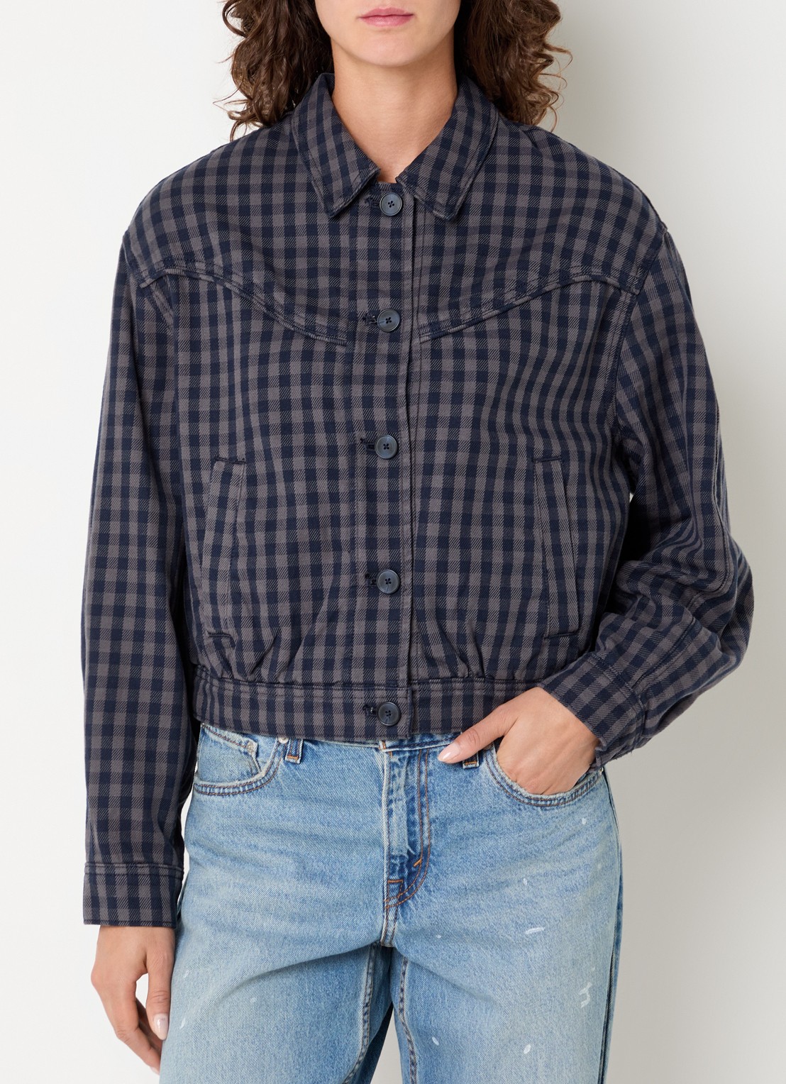 Levi's Dani overshirt met ruitdessin - detail 4 donkerblauw