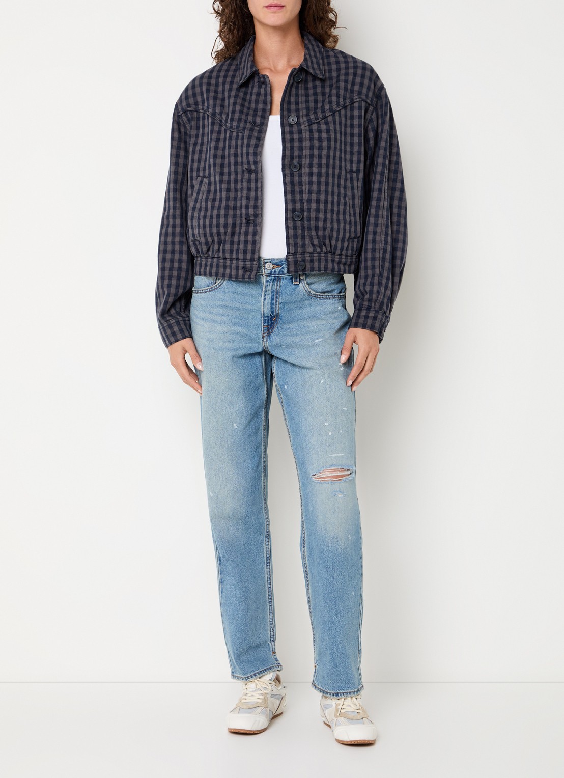 Levi's Dani overshirt met ruitdessin - voorkant 2 donkerblauw