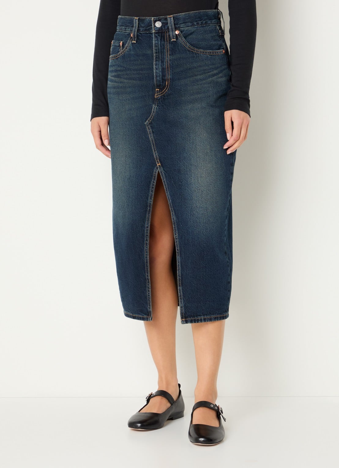 Levi's Decon midi spijkerrok met steekzakken en split - detail 2 indigo