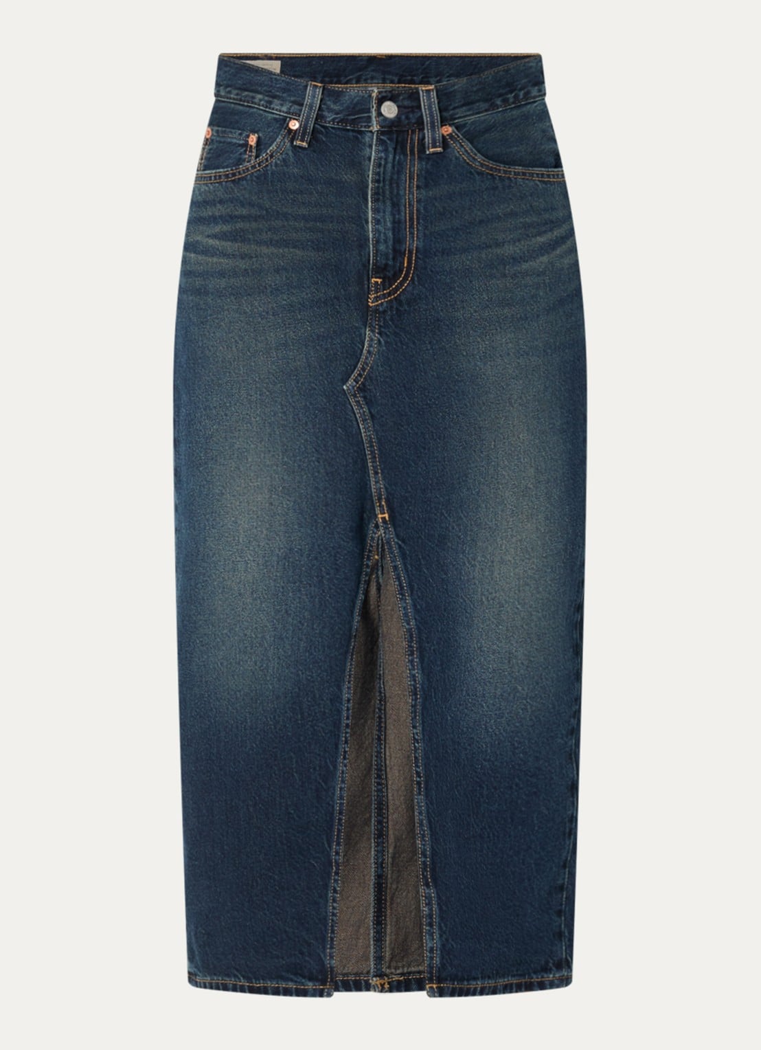 Levi's Decon midi spijkerrok met steekzakken en split - voorkant 3 indigo