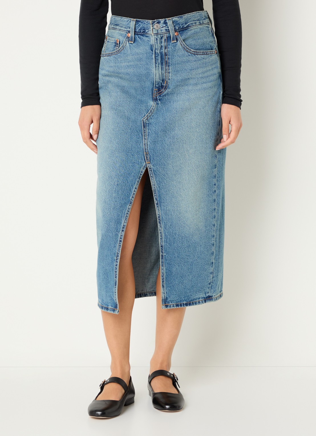 Levi's Decon midi spijkerrok met steekzakken en split - detail 3 indigo