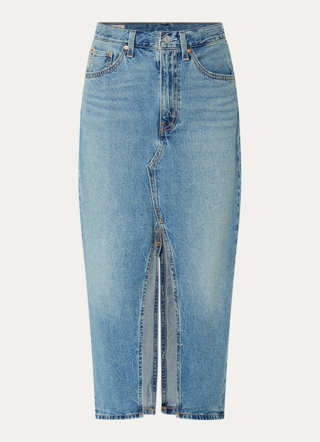 Levi's Decon midi spijkerrok met steekzakken en split - voorkant indigo