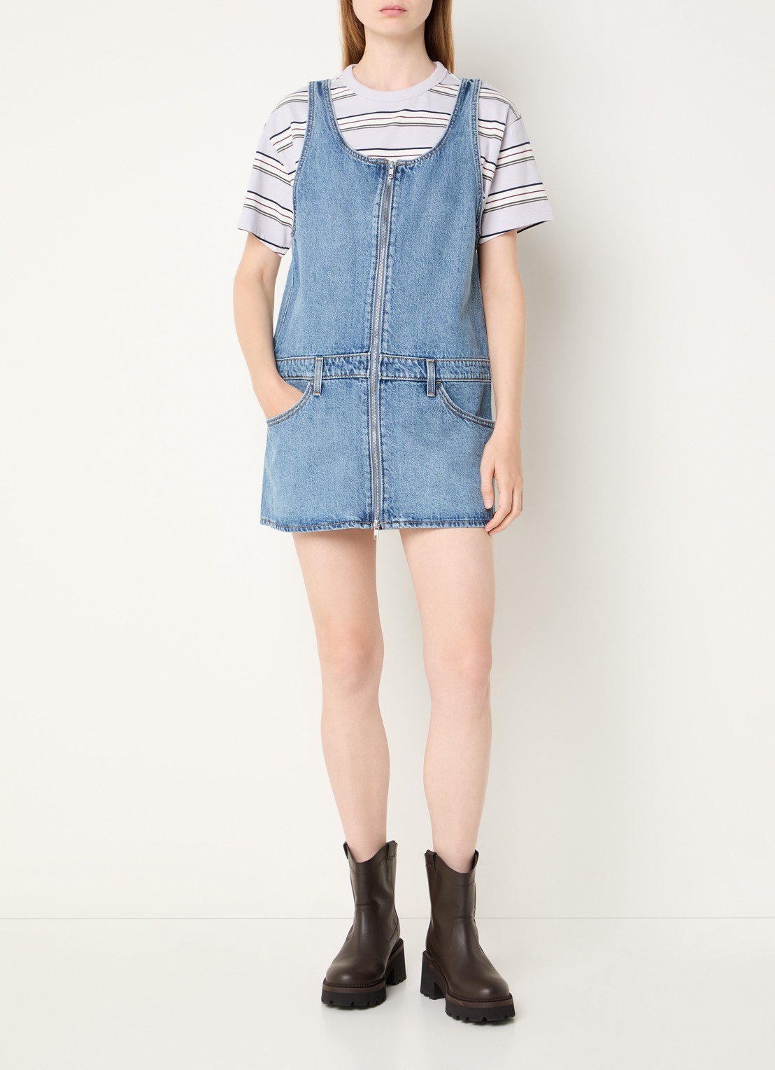 Levi's Denim mini jurk met ritsdetail en steekzakken - voorkant 4 indigo