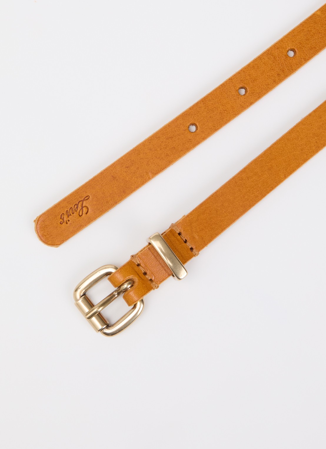Levi's Dillon Narrow riem van leer - detail oranje