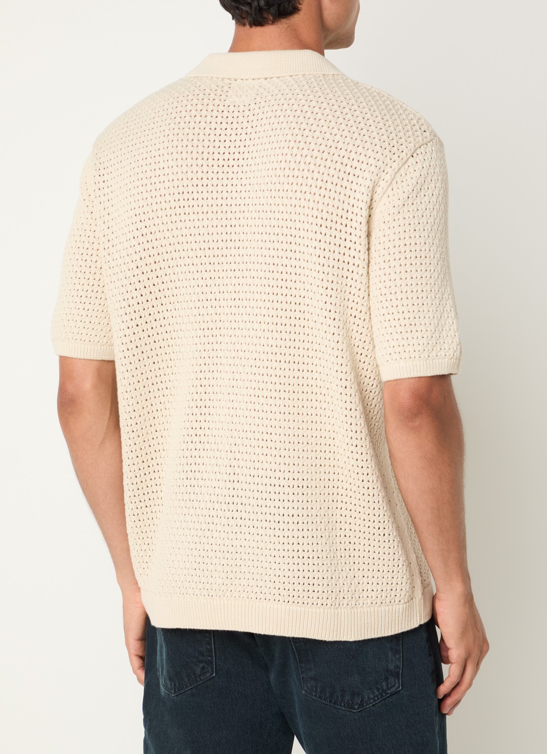 Levi's Dillon regular fit polo met opengebreid dessin - achterkant 4 creme