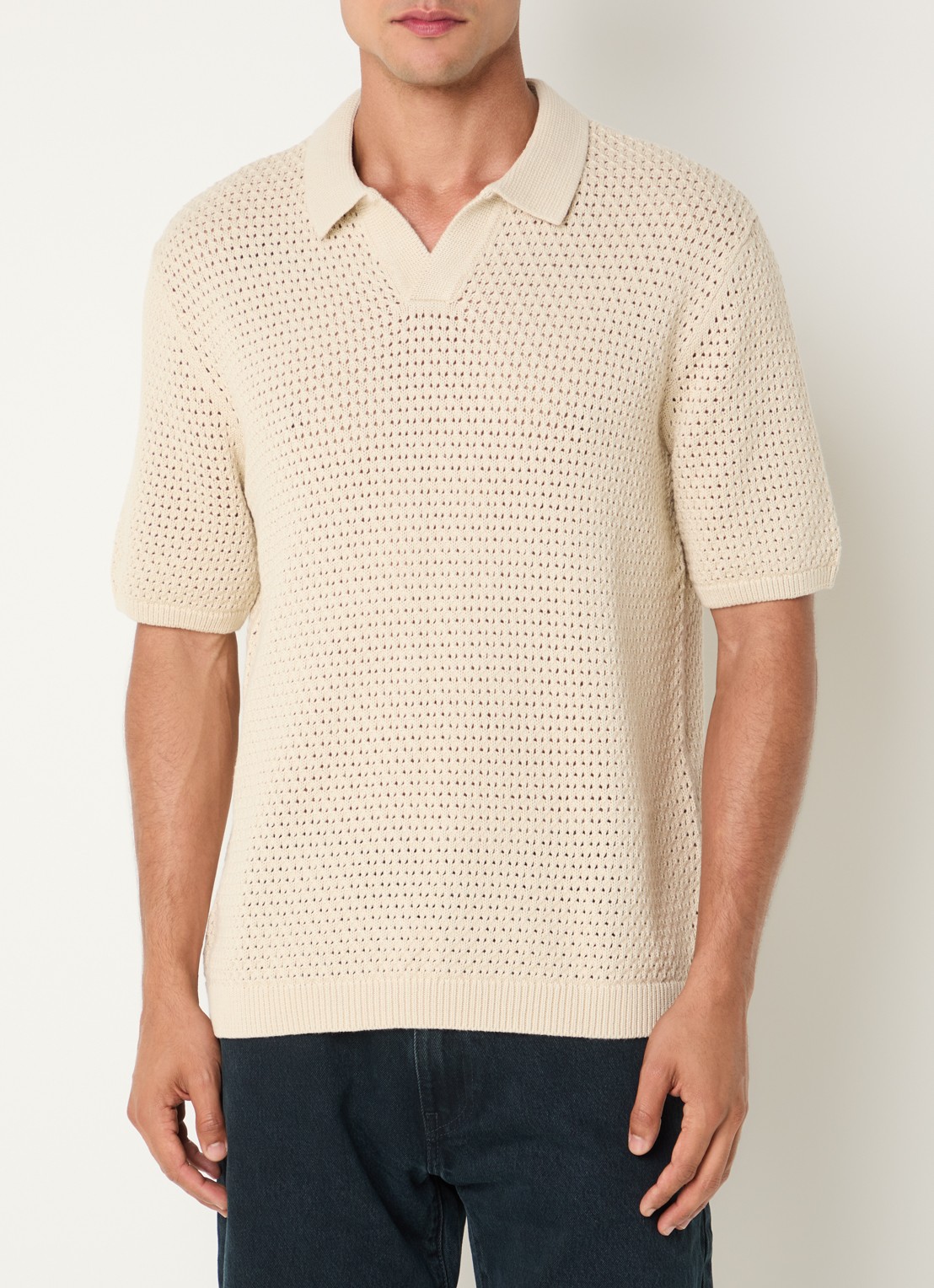 Levi's Dillon regular fit polo met opengebreid dessin - detail 3 creme