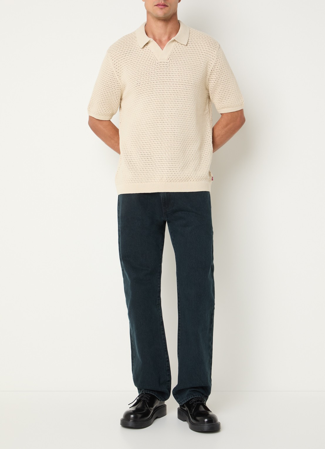 Levi's Dillon regular fit polo met opengebreid dessin - voorkant 2 creme