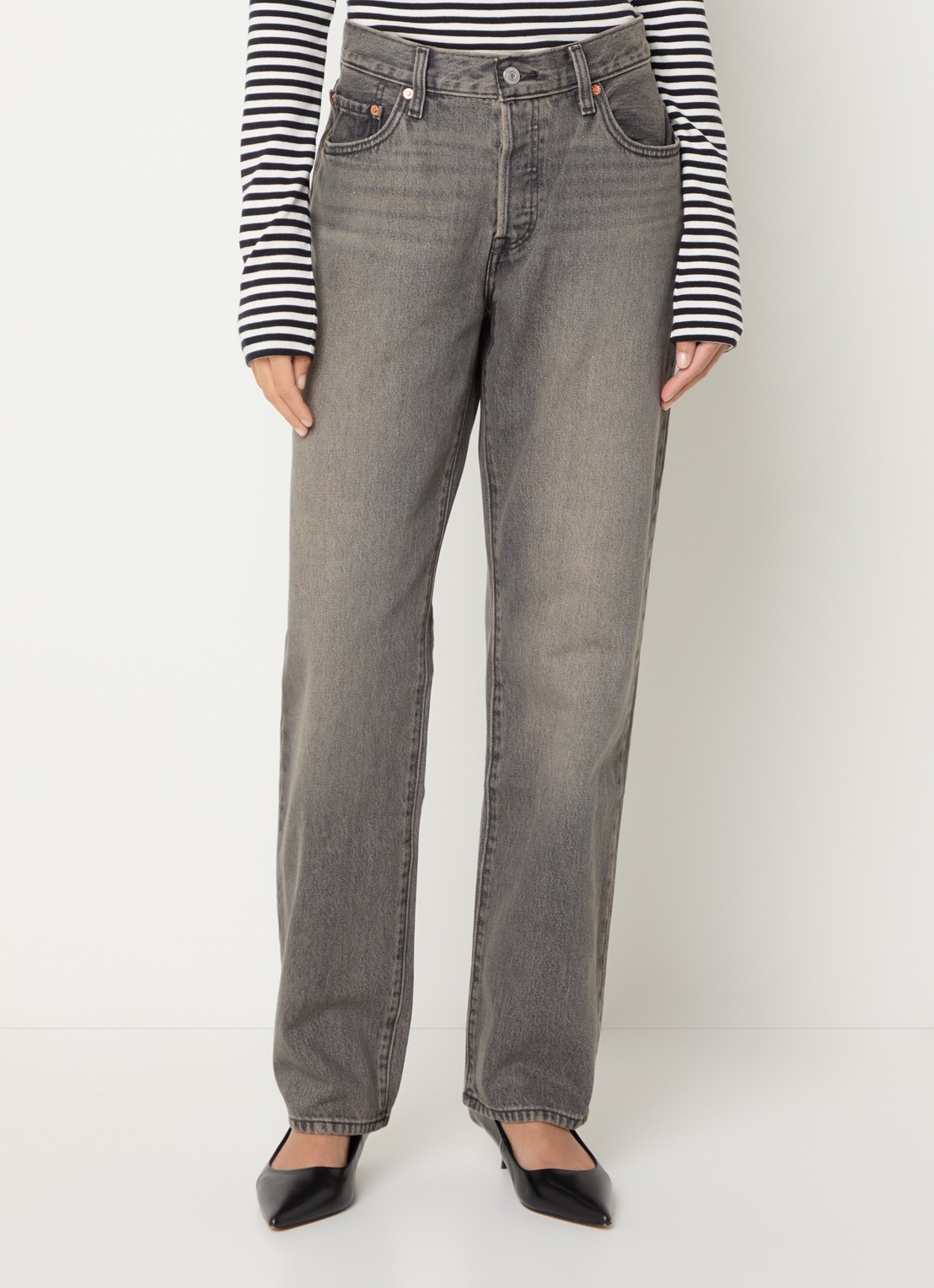 Levi's Don't Doubt high waist straight leg jeans met gekleurde wassing - detail grijs