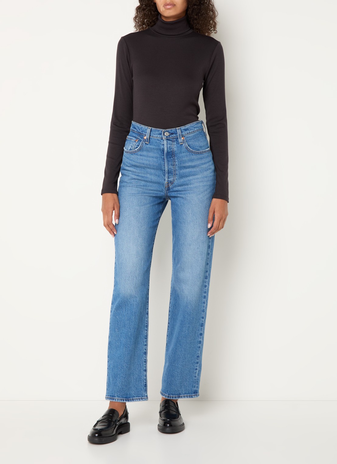 Levi's Dreamy ribgebreide longsleeve met col  - voorkant 2 zwart