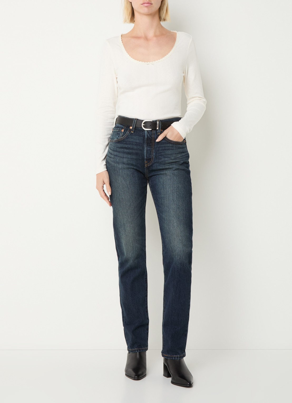 Levi's Dry Goods longsleeve met structuur - voorkant 2 wit
