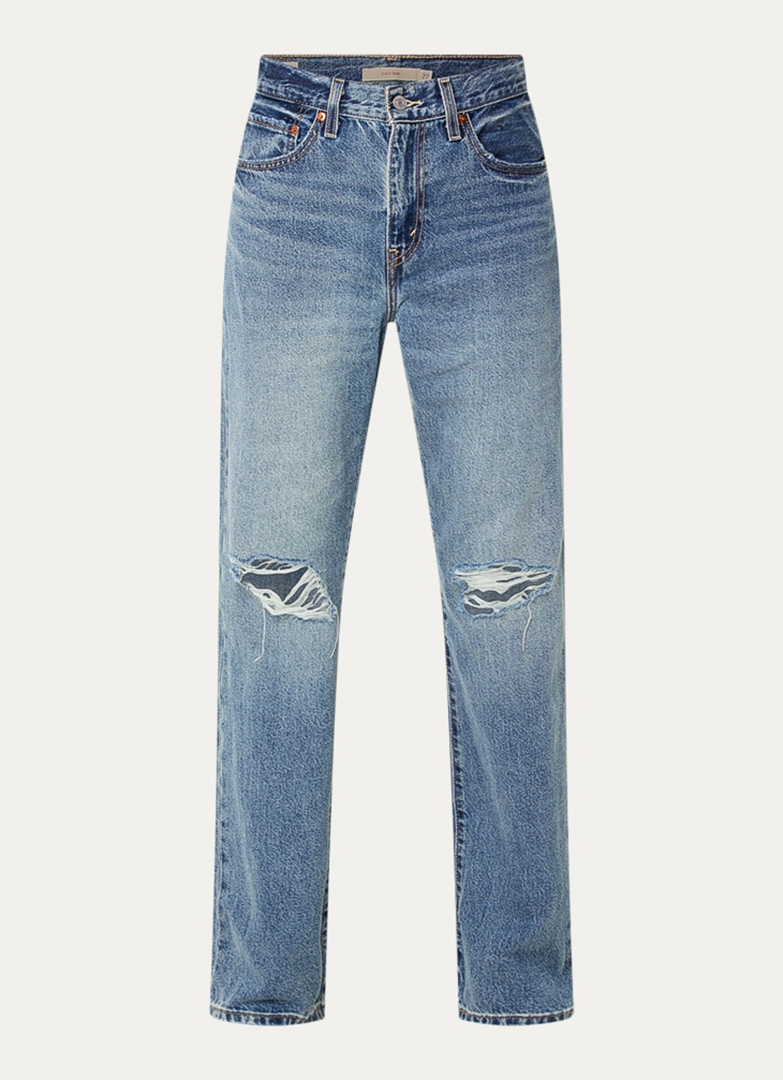 Levi's Easy Dad high waist straight leg jeans met destroyed afwerking - voorkant 2 indigo