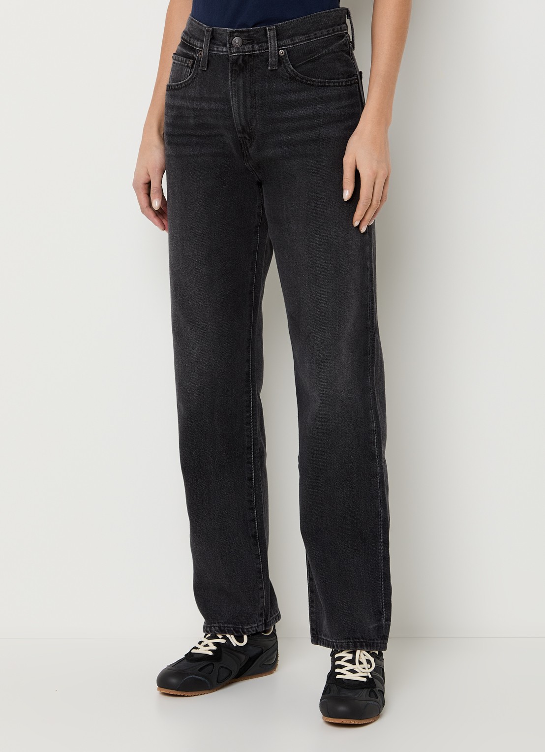 Levi's Easy Dad high waist straight leg jeans met gekleurde wassing - detail 3 zwart