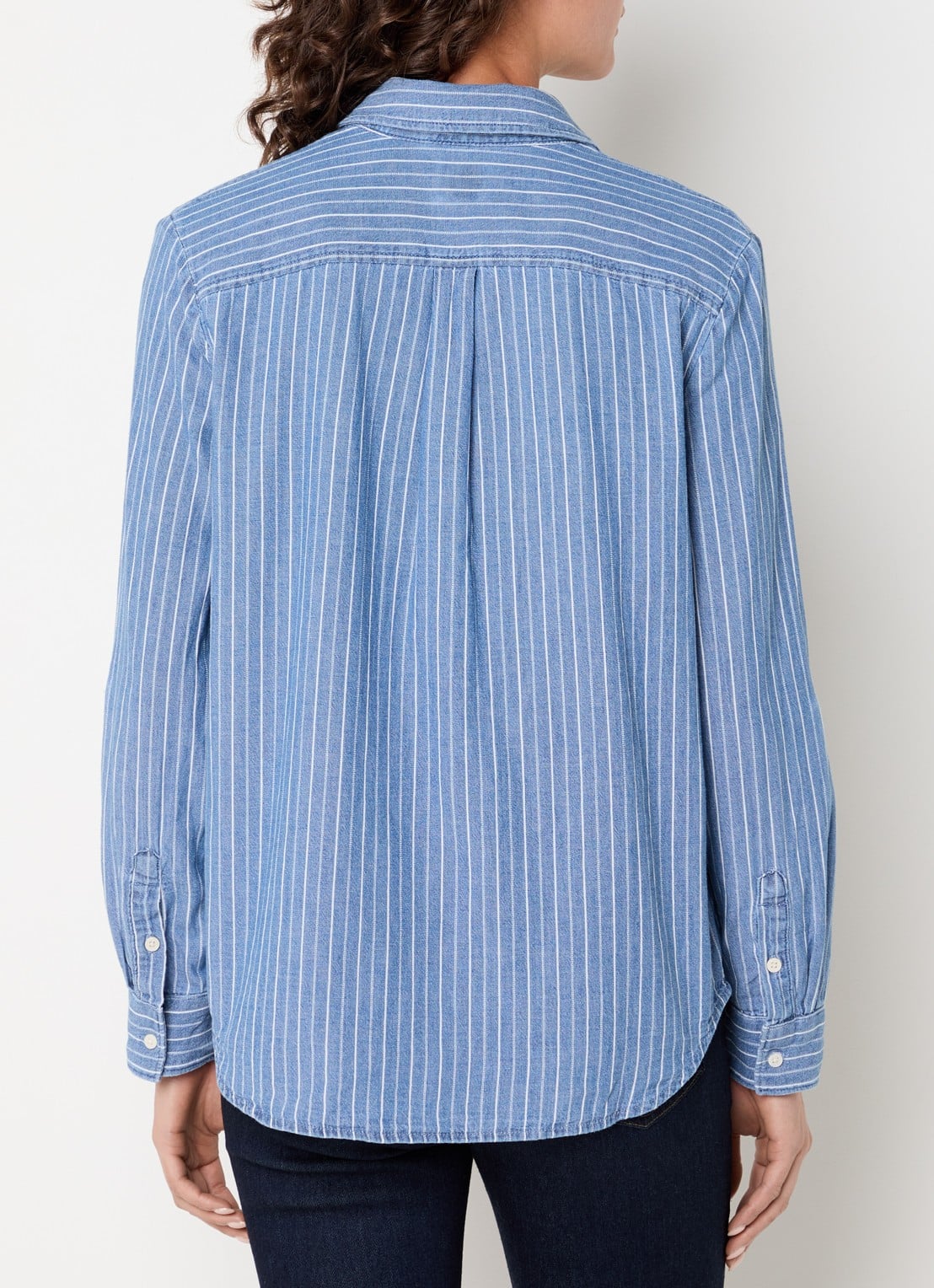 Levi's Elaine blouse met streepprint en borstzakken - achterkant 3 staalblauw