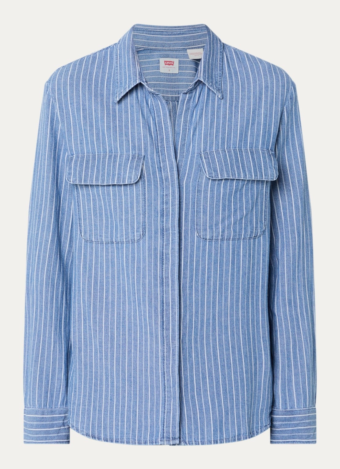 Levi's Elaine blouse met streepprint en borstzakken - voorkant staalblauw