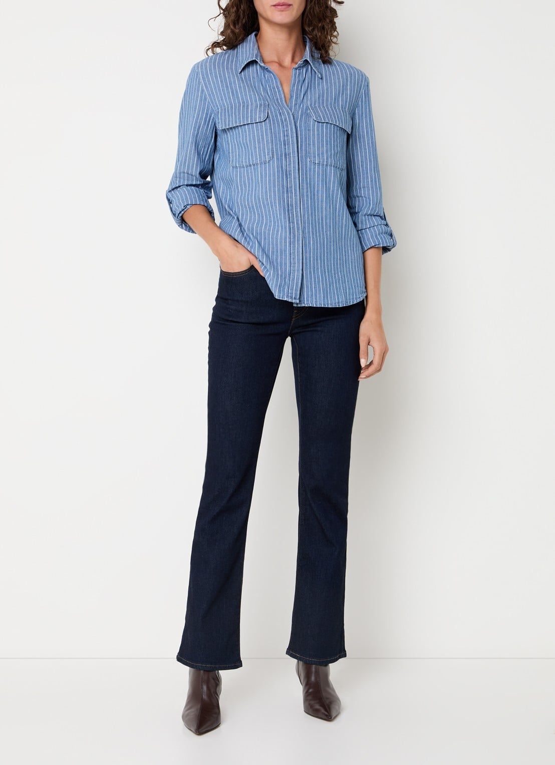 Levi's Elaine blouse met streepprint en borstzakken - voorkant 2 staalblauw