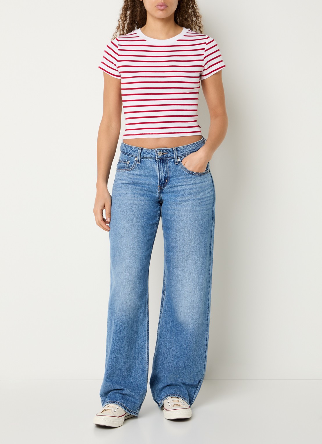 Levi's Emily T-shirt met streepprint - voorkant 2 rood