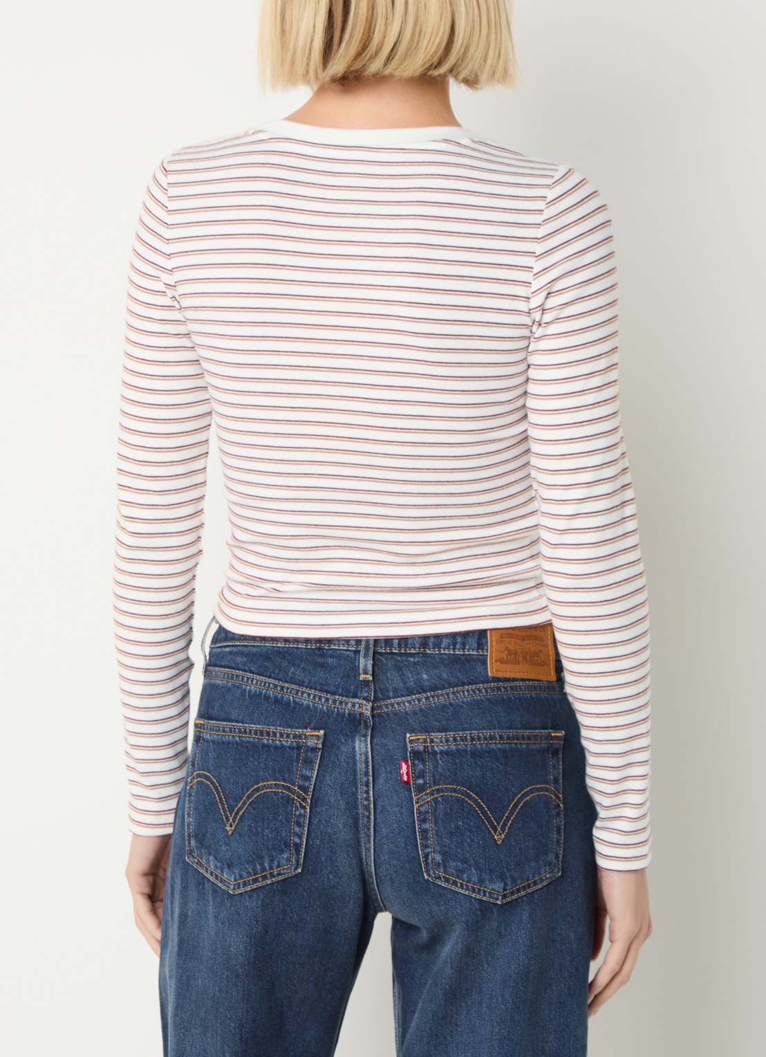Levi's Essential long sleeve met streepprint - achterkant 4 wit
